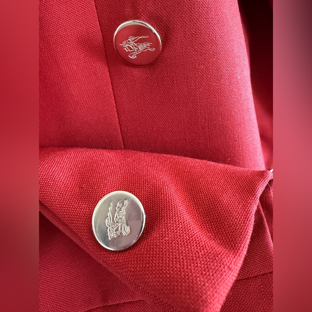 Burberry Red Wool Double-Breasted Blazer jacket Silver Crest Buttons - Picture 7 of 10